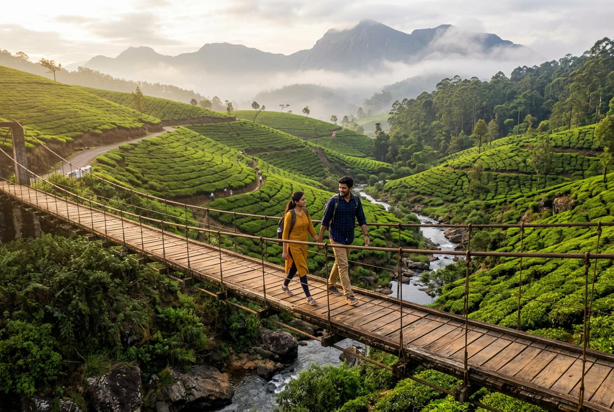 Travelers in tea plantations