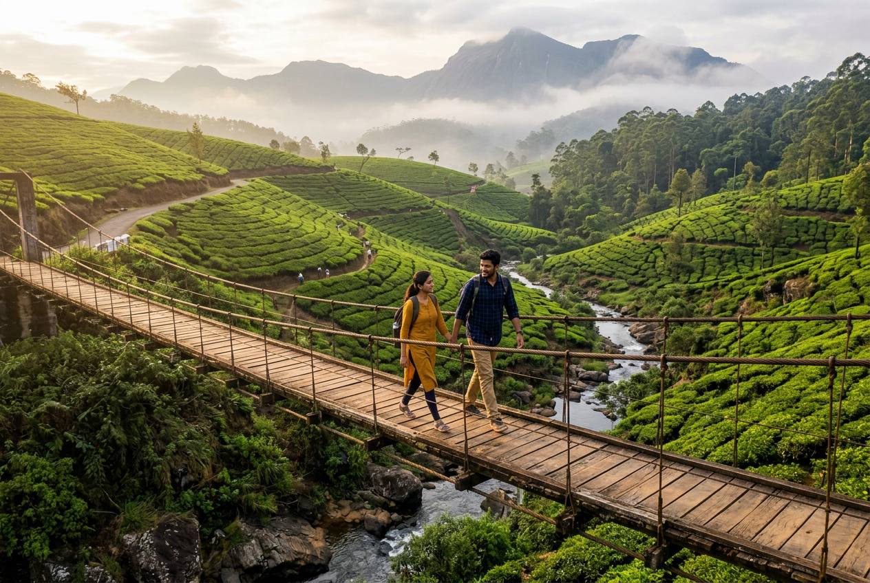 Travelers in tea plantations